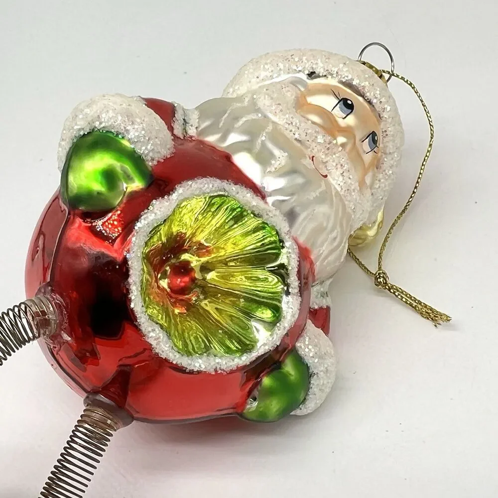VTG Santa Ornament Indent Reflector Jiggle Leg Christmas Radko Style OWC Germany